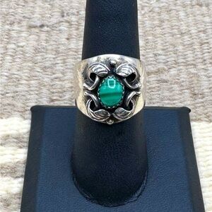 Vintage Navajo Native American Sterling Silver Green Malachite Band Ring 7.75